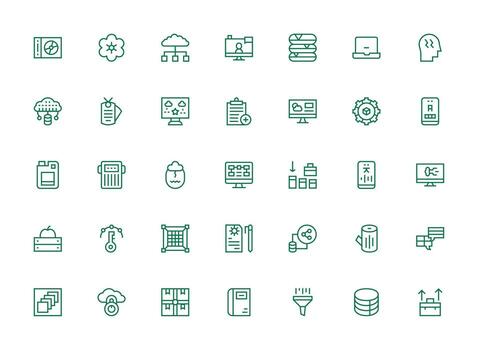 regular limpiar línea estilo datos administración íconos con 35 vectores multi-estilo íconos para creativo proyectos