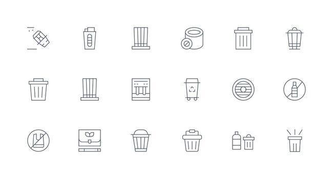 18 Minimal Line Style Icons from Recycle Collection Sharp Icons for Presentations vector