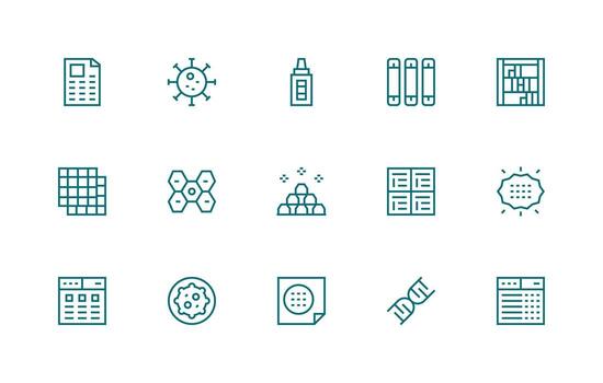 Cells Icon Set with 15 Regular Line Graphics Icon Pack for Various Themes vector