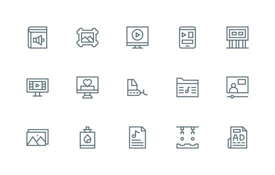 Regular Line Icons from Media Set with 15 Vectors Sharp Icons for Presentations
