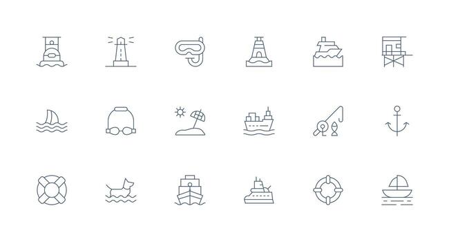 Minimal Line Icons from Sea Set with 18 Vectors Interface Icon Collection