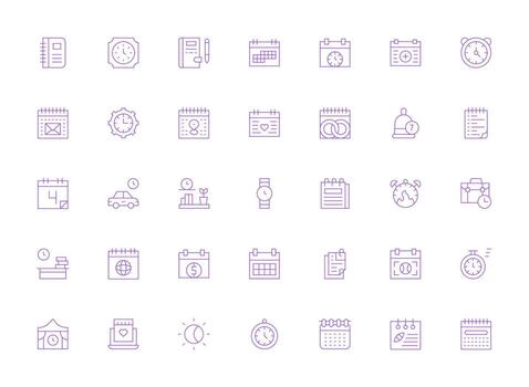 35 ligero línea estilo íconos desde calendario colección lleno icono biblioteca para ui diseñadores vector