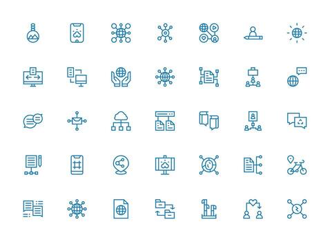 Sharing Icon Collection with 35 Regular Clean Line Designs Simple Icons for Interface and Wireframes vector