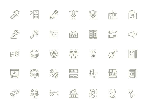 ligero línea íconos desde audio conjunto con 35 vectores completar icono conjunto para móvil aplicaciones