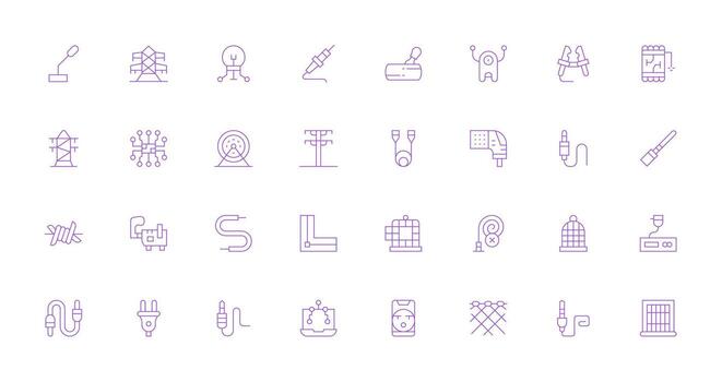 cable icono conjunto con 32 Delgado línea gráficos icono paquete para varios temas vector