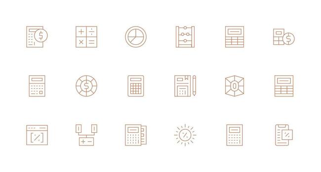 18 Icons for Calculation in Minimal Line Format Dashboard Icon Series vector