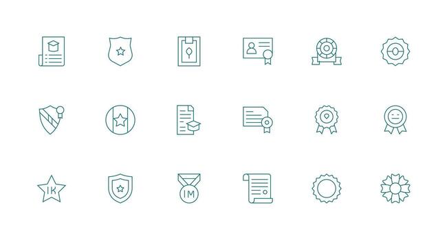 Certification Icon Set with 18 Minimal Line Graphics Flexible Icon System for Web Interfaces vector