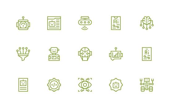 Machine Learning Set with 15 Regular Line Icons Multi-Purpose Icon Pack for Templates vector