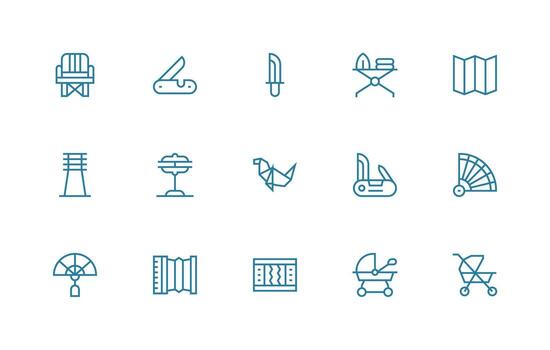 15 Folding Icons in Regular Line Aesthetic Full Icon Library for UI Designers vector