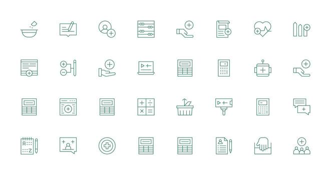 añadir presentando 32 íconos en Delgado línea diseño mínimo icono conjunto para interfaz proyectos vector