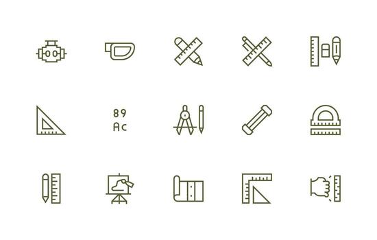 Technical Drawing Design Icons featuring 15 in Regular Line Style Icons Built for Visual Consistency Pack vector
