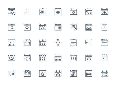 Date Icon Set with 35 Regular Clean Line Graphics Pixel Perfect Icon Set vector