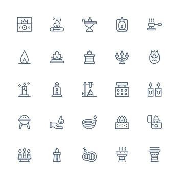 Medium Stroke Outline Style Flame Icons with 25 Vectors Clean Icon Collection for Web Use