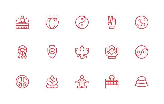 15 íconos para paz en regular línea formato pulcramente diseñado íconos para web plataformas vector