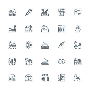 Port Icon Set with 25 Medium Stroke Outline Graphics Complete Icon Set for Mobile Apps vector