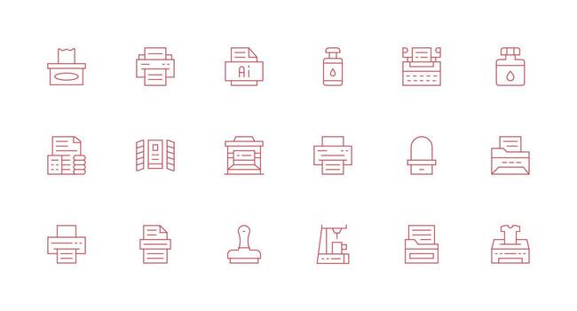 18 Minimal Line Icons for Printing Graphics Flexible Icon System for Web Interfaces vector