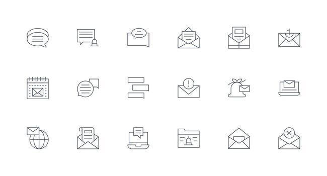 mínimo línea estilo bandeja de entrada íconos con 18 vectores plano icono conjunto