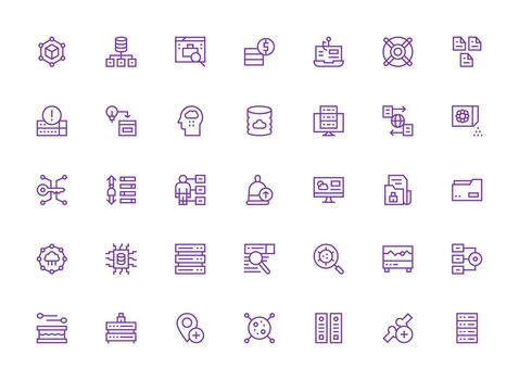 regular limpiar línea estilo base de datos íconos con 35 vectores imprimible icono colección