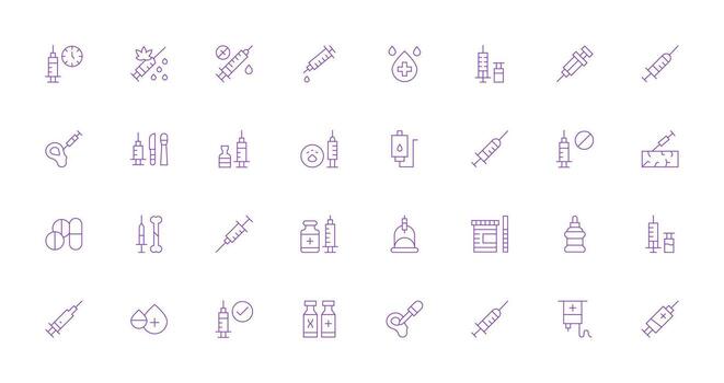 Thin Line Style Syringe Icons with 32 Vectors High-Resolution Icons for Any Platform