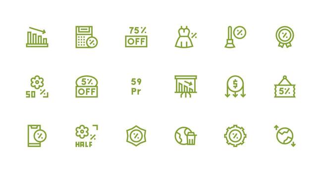18 Icons for Reduction in Strong Stroke Line Format Sharp Icons for Presentations vector