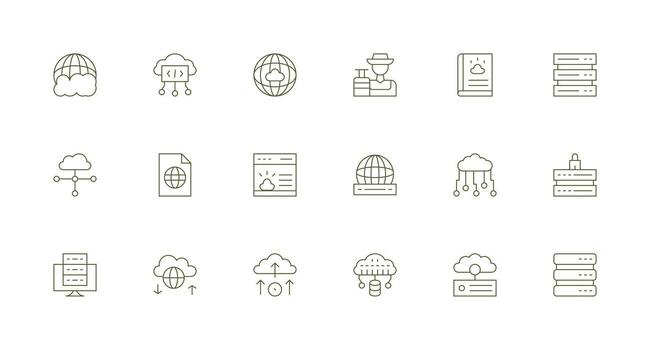 18 Minimal Line Style Icons from Hosting Collection Scalable Icons for Cross-Platform Interfaces vector