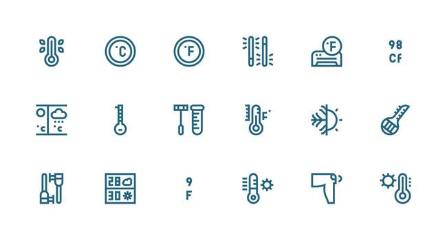 Fahrenheit Design Icons featuring 18 in Strong Stroke Line Style Clean Icon Collection for Web Use vector