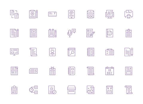 Record Icon Set with 35 Light Line Graphics Clean Icon Collection for Web Use vector