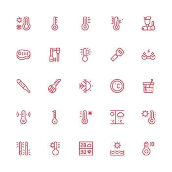 termómetro conjunto con 25 medio carrera contorno íconos esencial íconos para rápido ui edificio vector