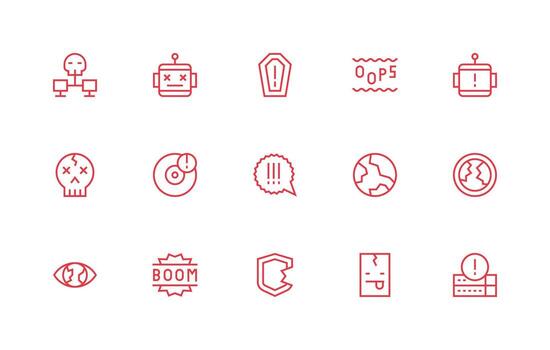 System Failure including 15 Regular Line Illustrations Layout Icon Collection vector