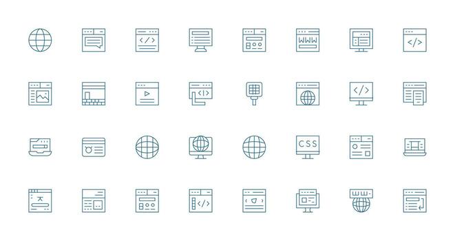 32 Icons for Browser in Thin Line Format Icon Set for Web vector