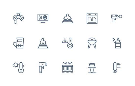 Regular Line Style Heat Icons with 15 Vectors Clean Icon Set Icon Pack for UI Projects