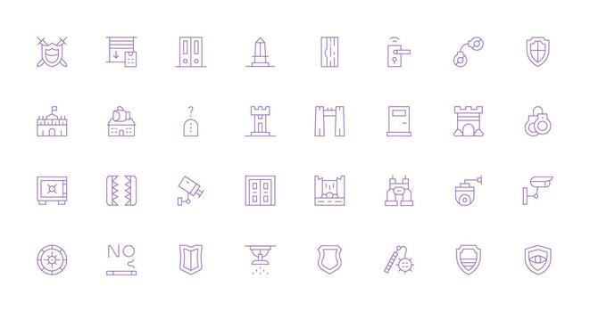 seguridad sistema icono conjunto con 32 Delgado línea gráficos núcleo icono colección para diario Tareas vector