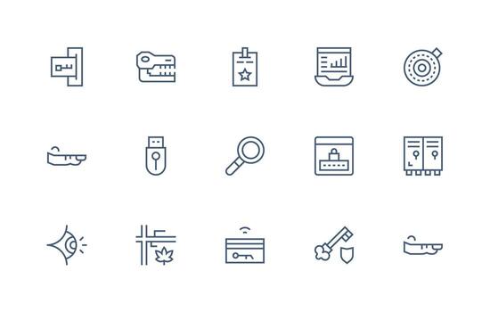 15 regular línea vectores para llave tema reutilizable icono conjunto