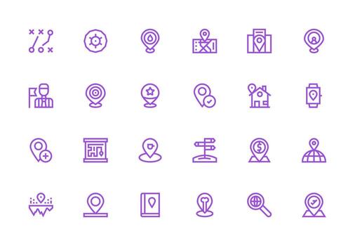 24 Thick Line Line Designs for Map Icons Simple Icons for Interface and Wireframes vector