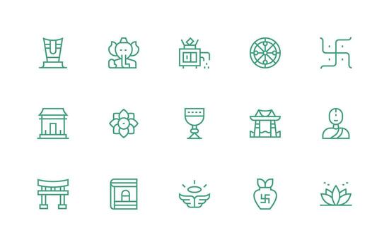sagrado visual paquete conteniendo 15 regular línea íconos limpiar icono colección para web utilizar vector