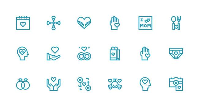 Affection including 18 Strong Stroke Line Illustrations User Interface Icons for Digital Products vector