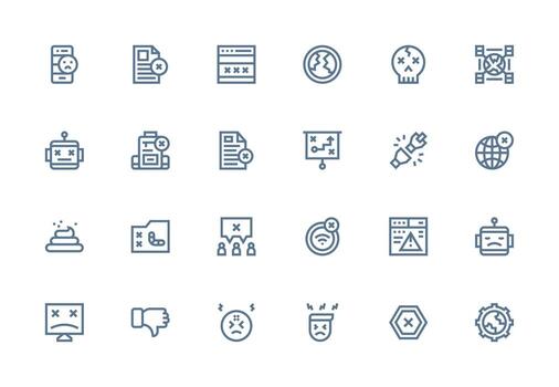Failure Design Icons featuring 24 in Thick Line Line Style Complete Icon Bundle for Web Design vector