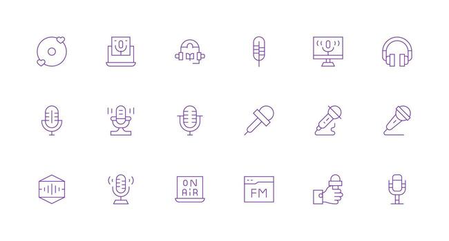 18 mínimo línea íconos para podcast gráficos equilibrado icono conjunto para funcional diseño vector