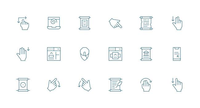 Desplazarse presentando 18 íconos en mínimo línea diseño núcleo icono colección para diario Tareas vector