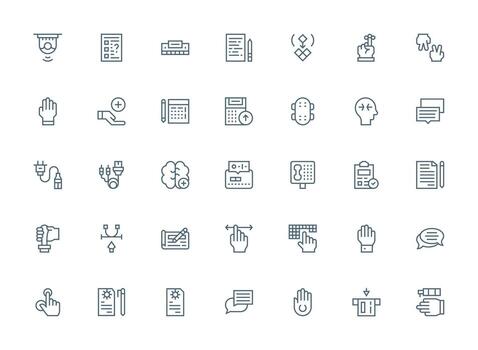 entrada presentando 35 íconos en regular limpiar línea diseño esencial íconos para rápido ui edificio vector