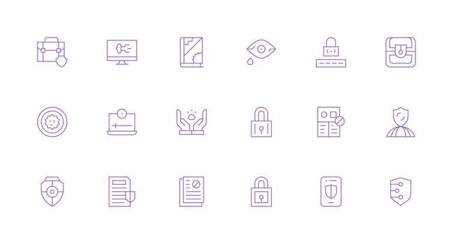 Information Security Design Icons featuring 18 in Minimal Line Style Design Ready Icon Set for Teams vector