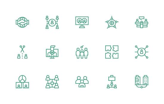 15 Collaboration Icons in Regular Line Aesthetic Icon Set for Web vector