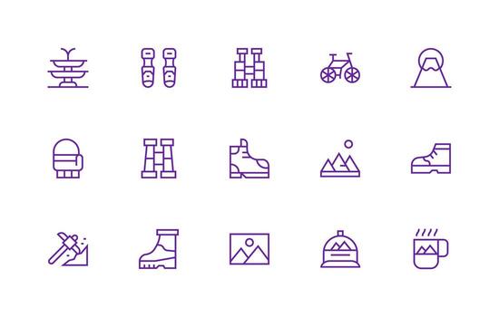 15 Regular Line Designs for Mountain Icons Balanced Icon Set for Functional Design vector