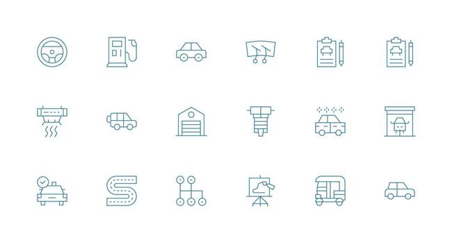 18 Minimal Line Style Icons from Auto Collection Professional Icon Set vector