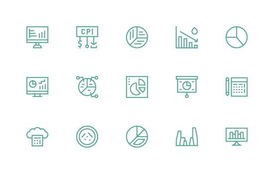 Financial Data Icon Collection with 15 Regular Line Designs Multi-Purpose Icon Set vector