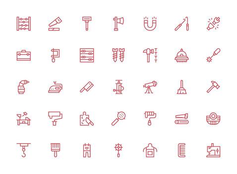 Tool featuring 35 Icons in Regular Clean Line Design Balanced Icon Set for Functional Design vector