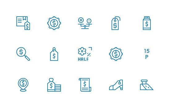 Pricing Visual Pack containing 15 Regular Line Icons Basic Icon Series vector