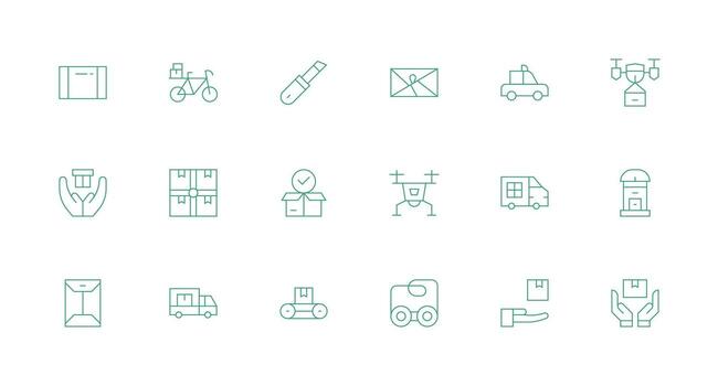 Parcel Set with 18 Minimal Line Icons Quick Access Icons for UI Development vector