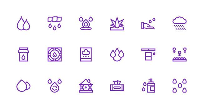 Moisture Visual Pack containing 18 Strong Stroke Line Icons Icon Set for Web vector