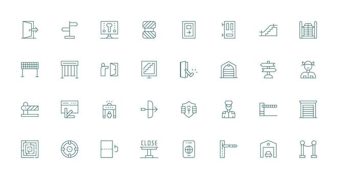 salida icono conjunto con 32 Delgado línea gráficos línea icono colección vector